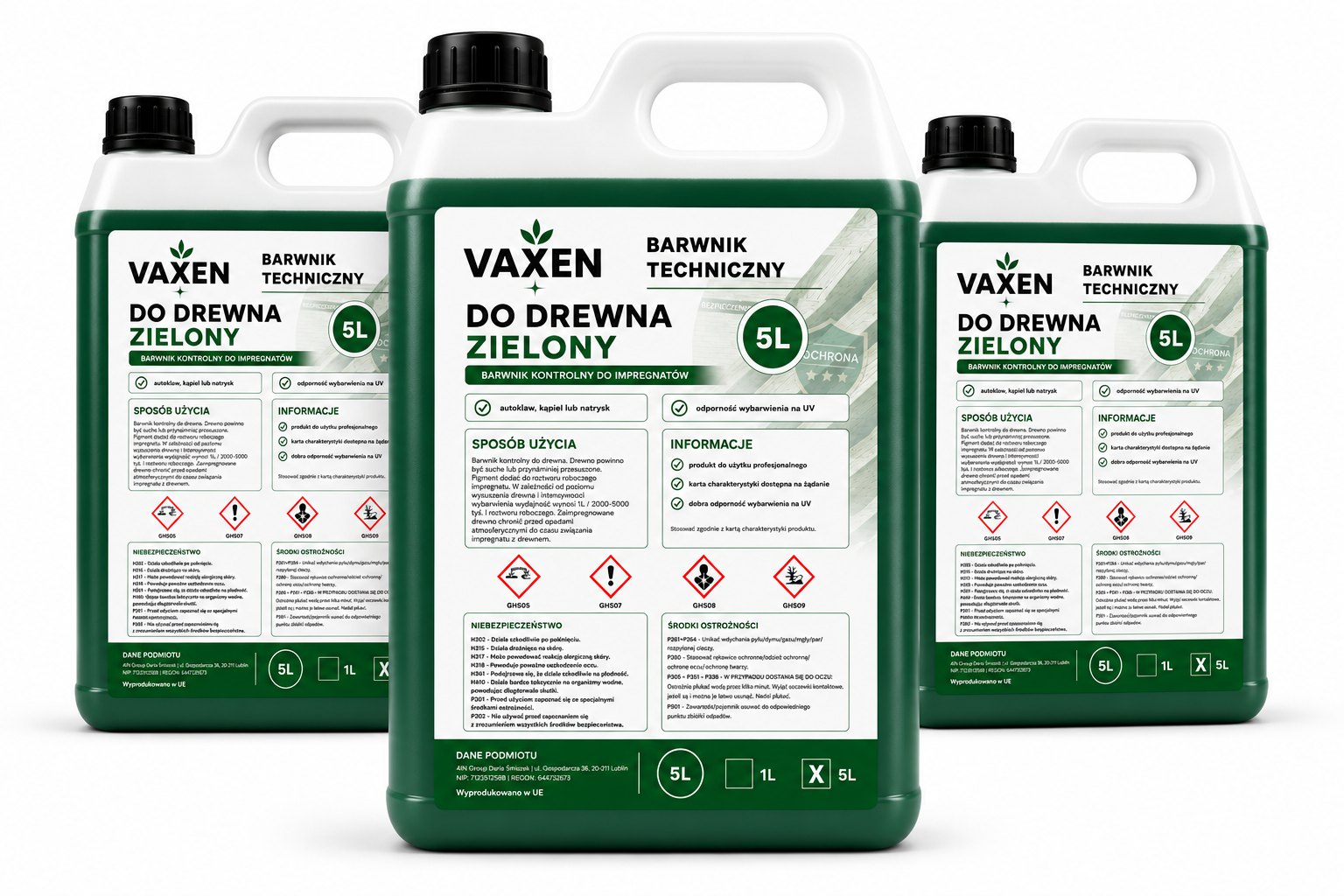 Barwnik techniczny do drewna VAXEN zielony 3 × 5 kg — 15 kg