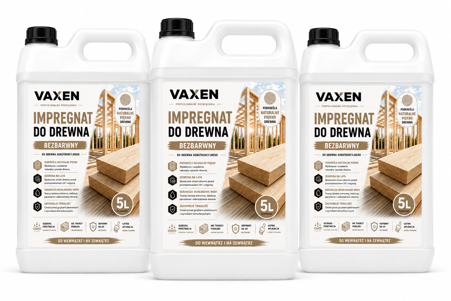 VAXEN Impregnat do Drewna Bezbarwny 5L - zestaw 3 sztk.