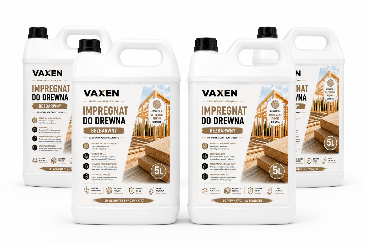 VAXEN Impregnat do Drewna Bezbarwny 5L - zestaw 4 sztk.