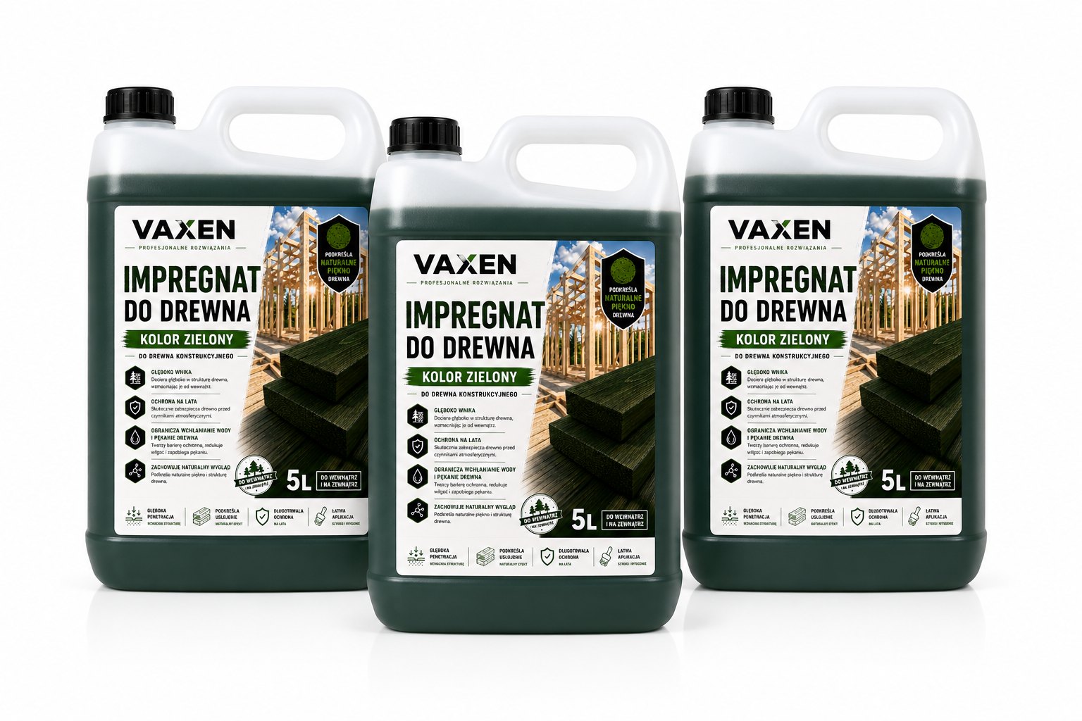 VAXEN Impregnat do Drewna Zielony 5L - zestaw 3 sztk.