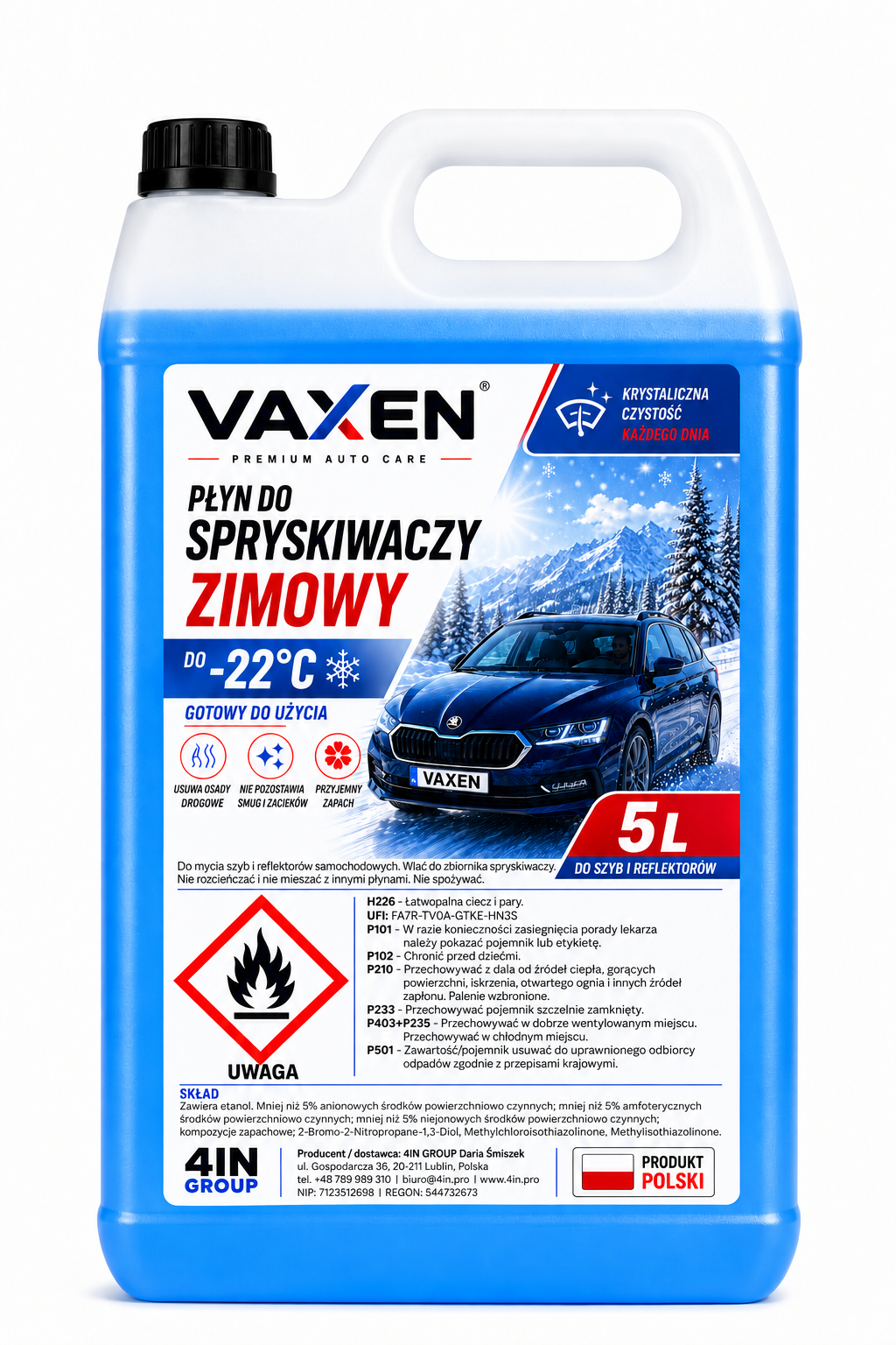 VAXEN zimowy płyn do spryskiwaczy -22°C w kanistrze 5 l