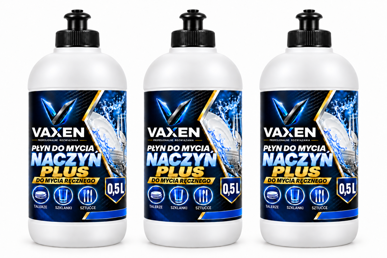 VAXEN płyn do ręcznego mycia naczyń PLUS – zestaw 3 x 0,5 l