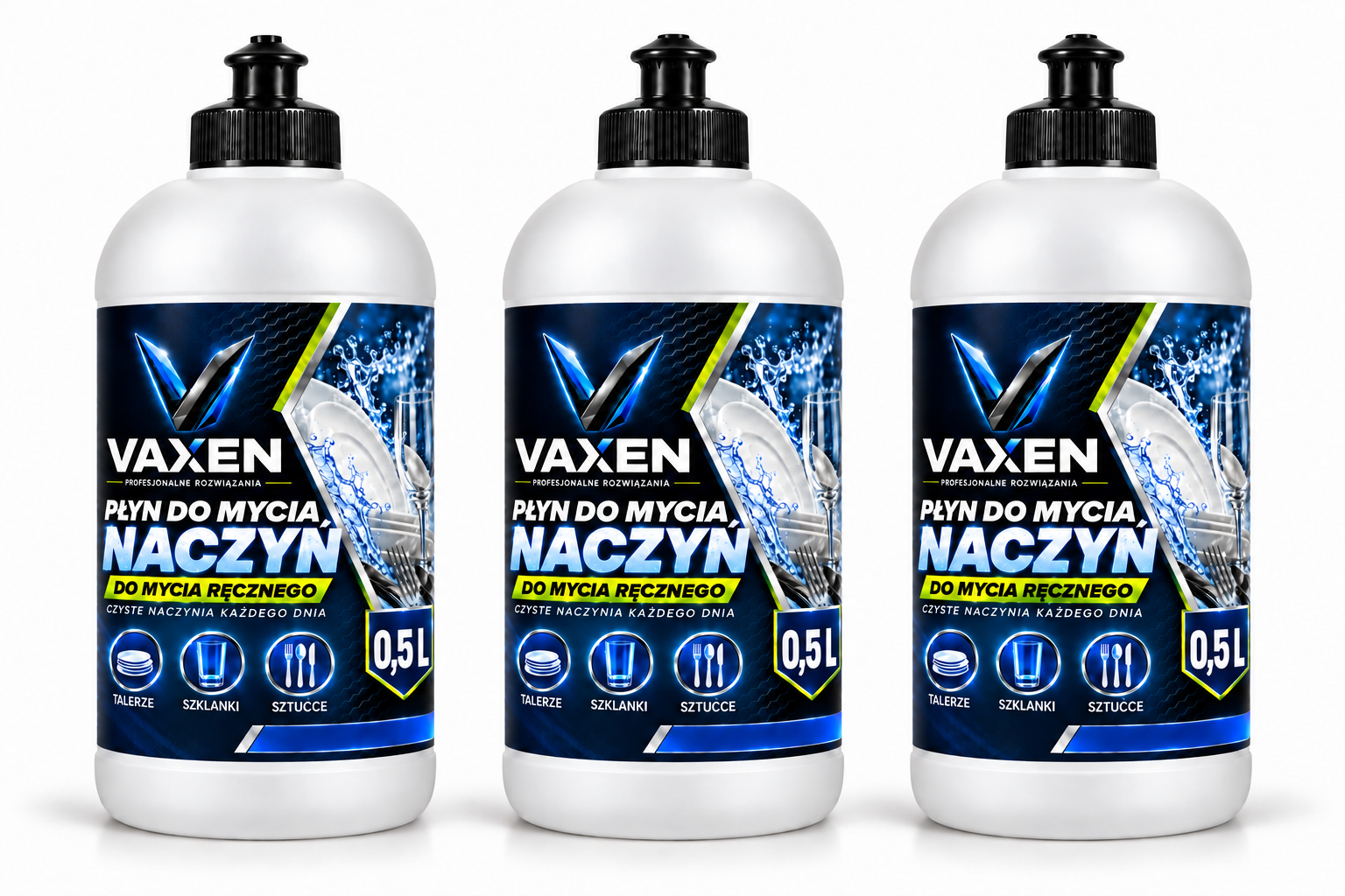VAXEN płyn do ręcznego mycia naczyń STANDARD – zestaw 3 x 0,5 l
