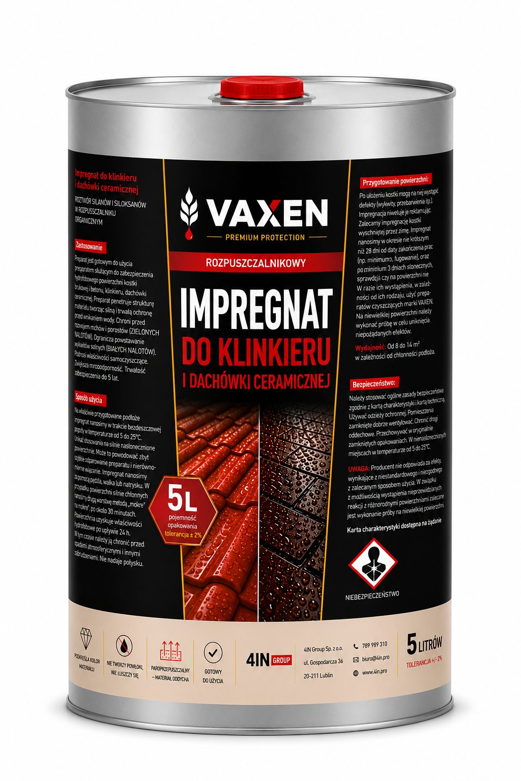 VAXEN Rozpuszczalnikowy Impregnat Do Klinkieru i Dachówki Ceramicznej 5L