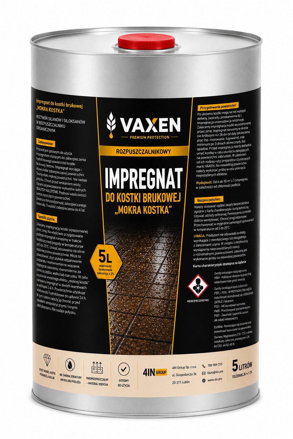 VAXEN Rozpuszczalnikowy Impregnat do Kostki Brukowej - Mokra Kostka 5L