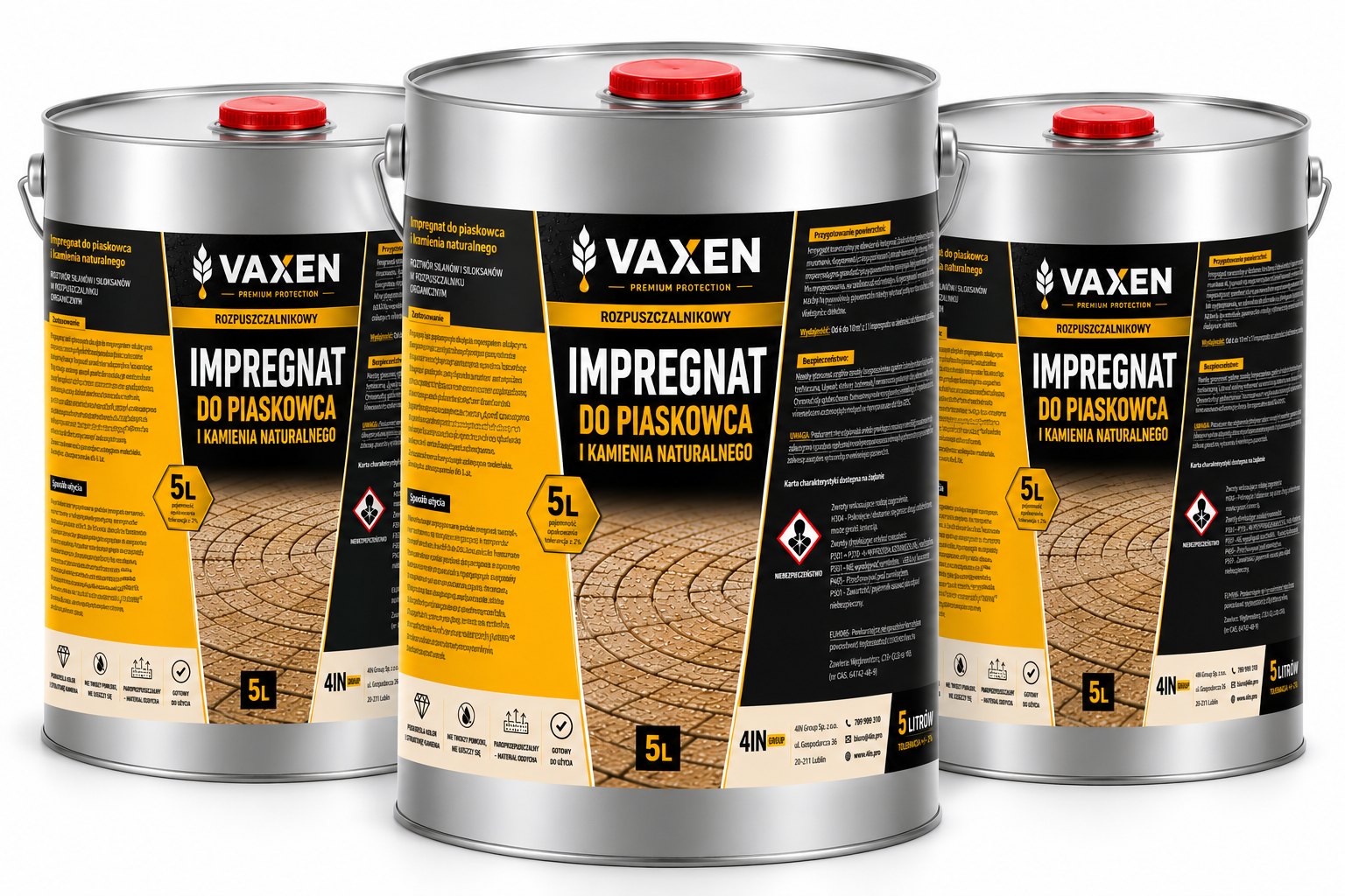 VAXEN Rozpuszczalnikowy Impregnat do Piaskowca i Kamienia Naturalnego 5L - zestaw 3 sztk.