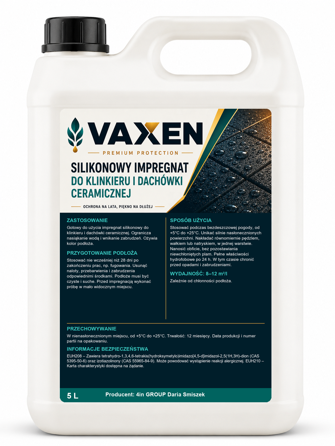 VAXEN Silikonowy Impregnat do Klinkieru i Dachówki Ceramicznej 5L