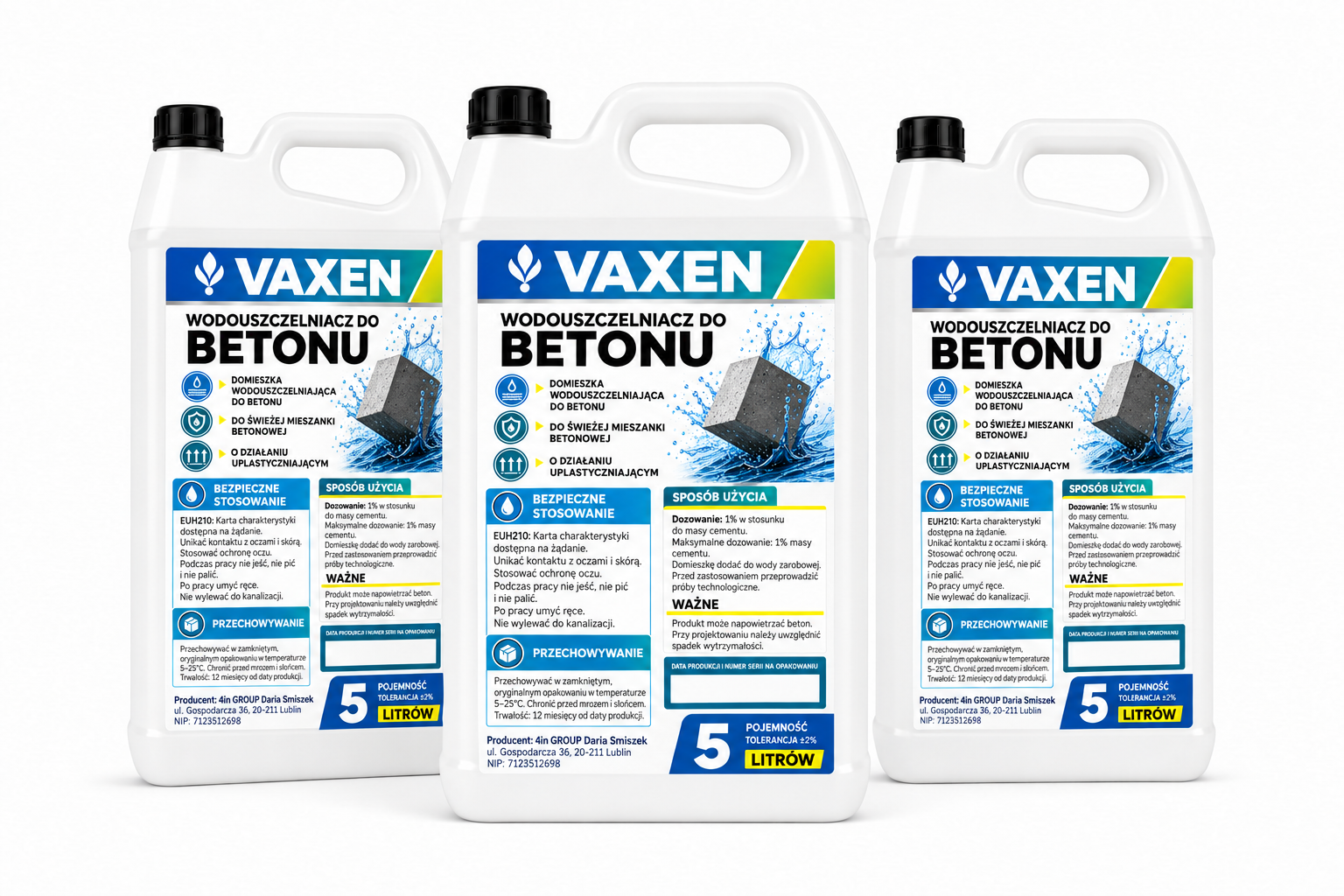 VAXEN Wodouszczelniacz do Betonu 5L - zestaw 3 sztk.